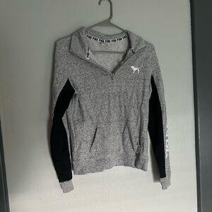 PINK Victoria's Secret Gray and Black Quarter-Zip Hoodie